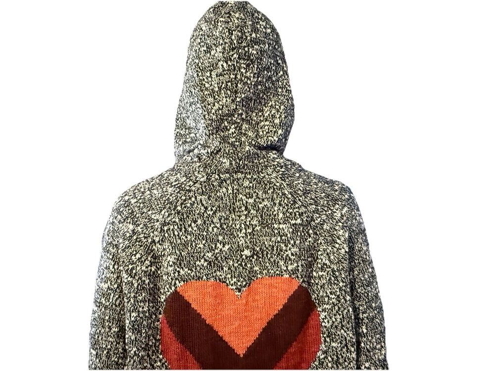 Life Is Good Open Long Cardigan Marled Black Cotton Heart Hood Whimsygoth SZ M